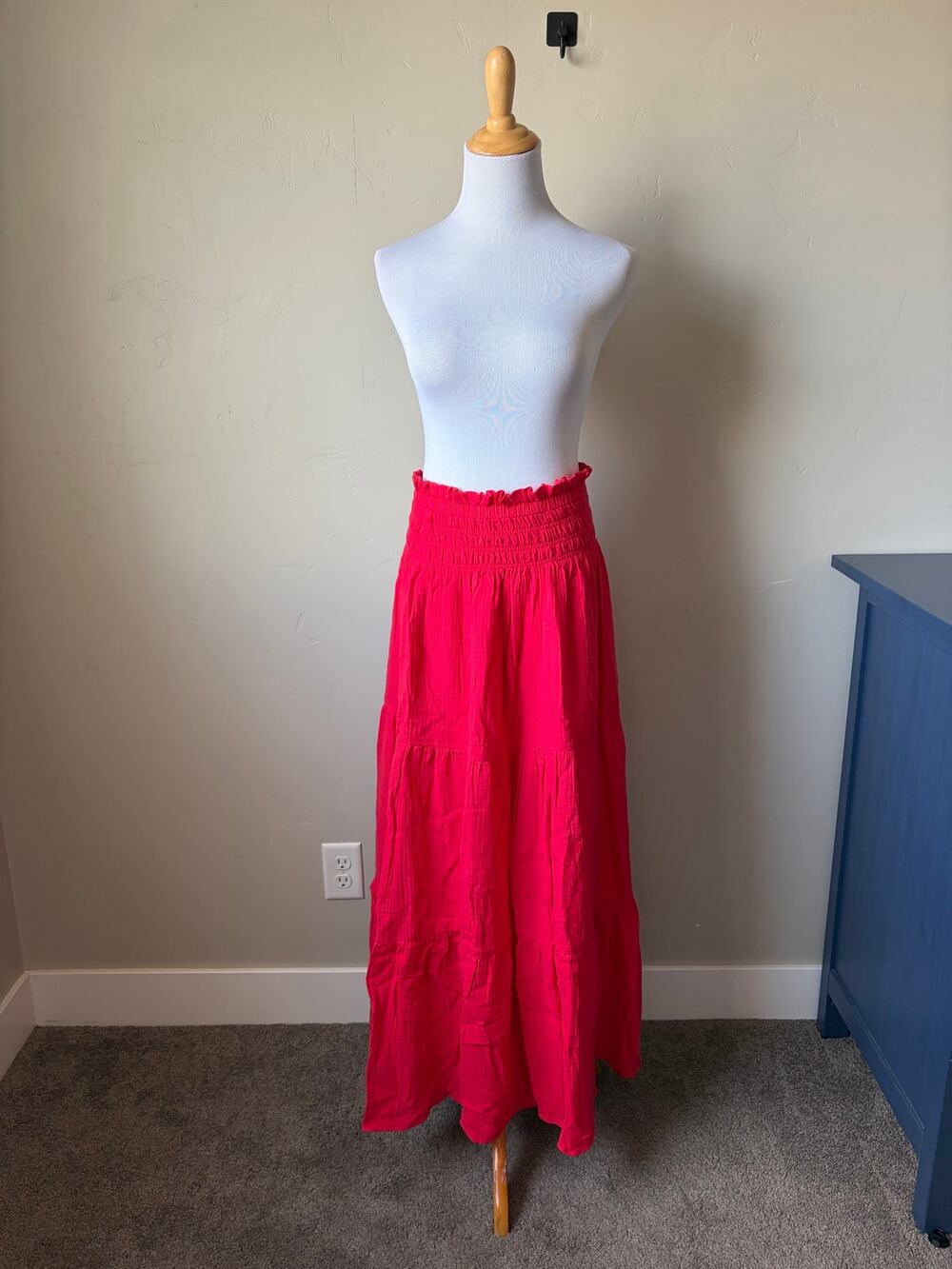 Mikarose 100% Cotton Red Gauze Maxi Skirt Sz M NWT Cottage Fairy Cottagecore